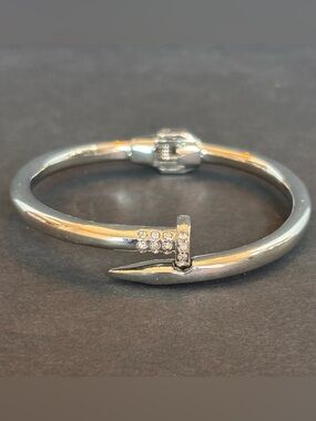 Silver Nail Pave Set CZ Stones Bracelet